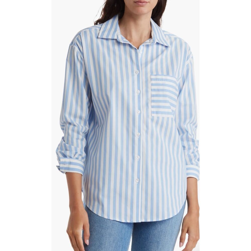 Casa Cabana Bethany Short Stripe Shirt Long Sleeve Women's M Coastal Beach